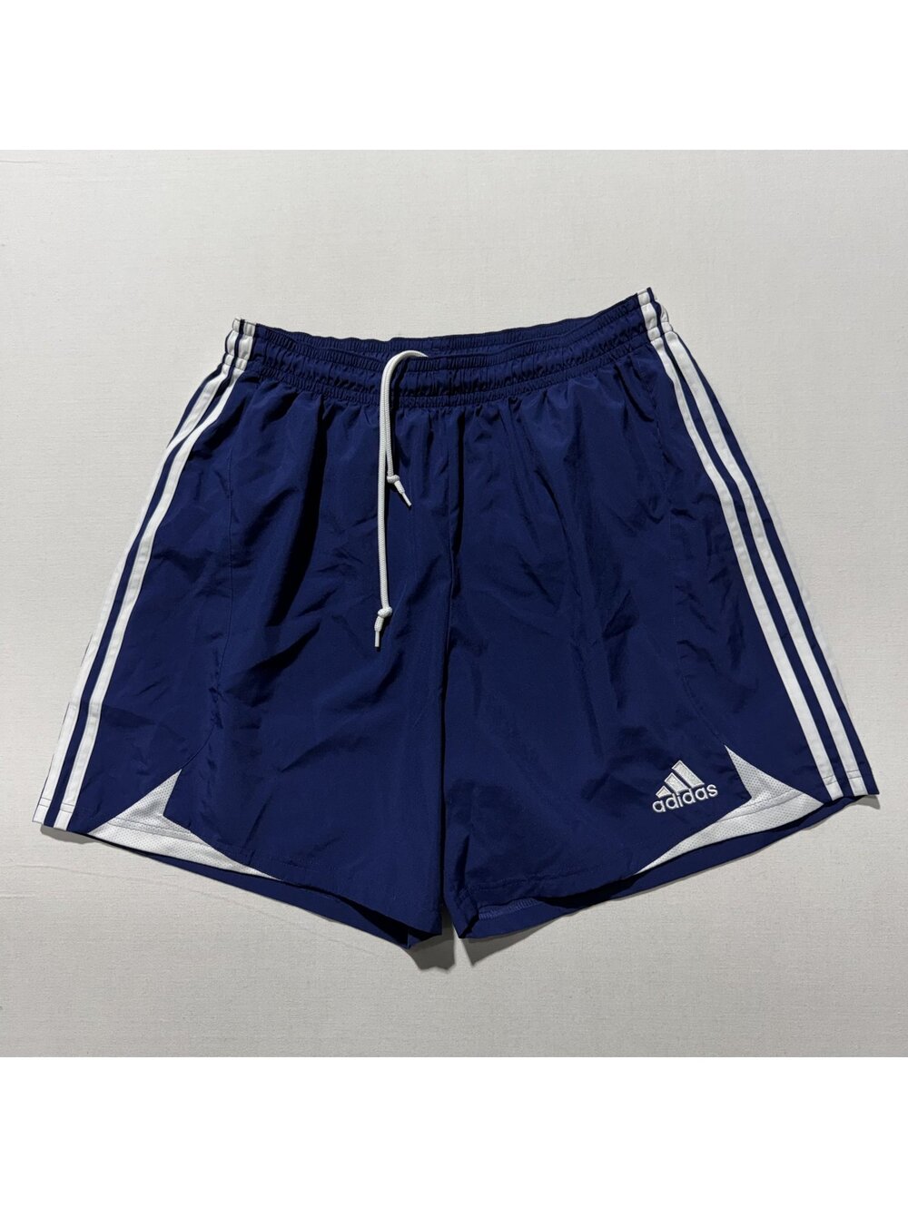Adidas Navy Blue Soccer Shorts Y2K Three Stripes Athletic Shorts